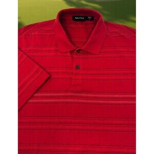 Nautica Men’s Polo Shirt Red Striped Short Sleeve‎ Size Large